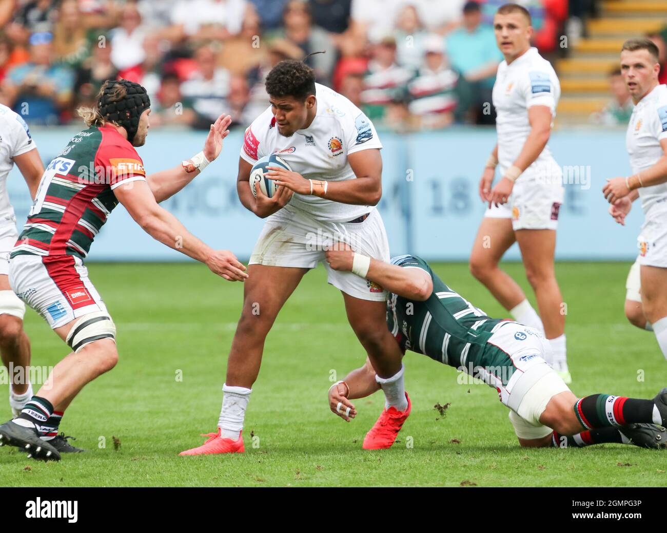 Rus Rugby Exeter 18.9.2021 Leicester, England. Rugby Union. Rus Tuima of Exeter carries ...