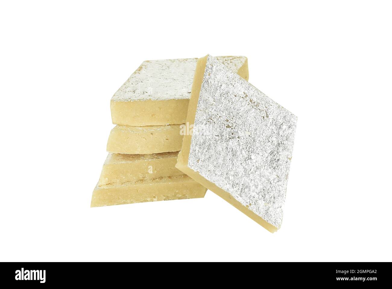 Kaju Katli Isolated on White Background with Clipping Path Stock Photo