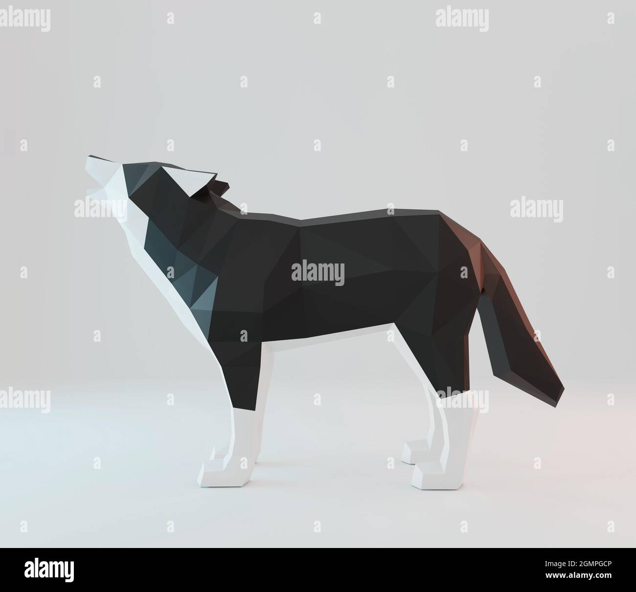 low poly howling wolf, polygonal art, 3d render Stock Photo