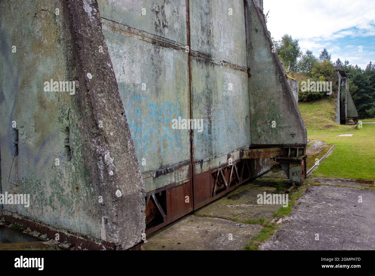 The gate of a hangars at a former military airport in northern Czech republic, used by the Soviet army. Stock Photo