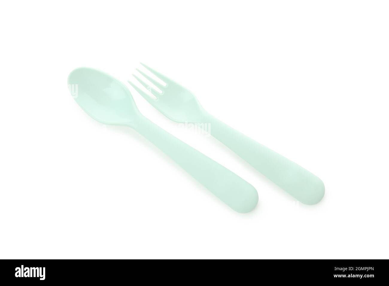 Plastic spoon and fork isolated on white background Stock Photo - Alamy