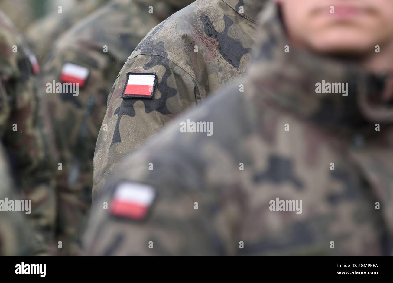 Polish Armed Forces. Armed Forces of the Republic of Poland. Flags of Poland on military uniform. Polish army. Stock Photo
