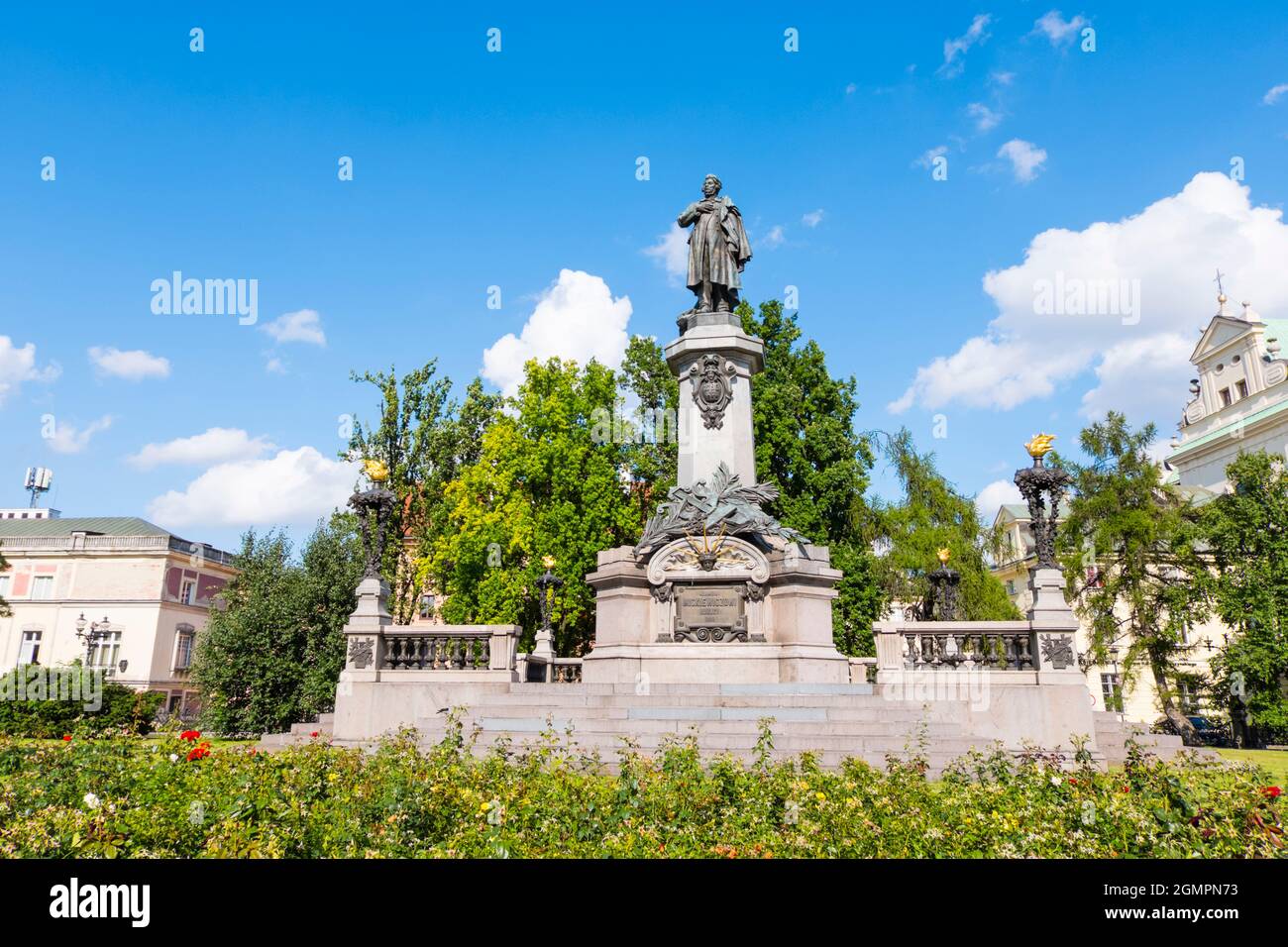 Pomnik Adama Mickiewicza, Monument of Adam Mickiewicz, , Krakowskie Przedmieście, Warsaw, Poland Stock Photo