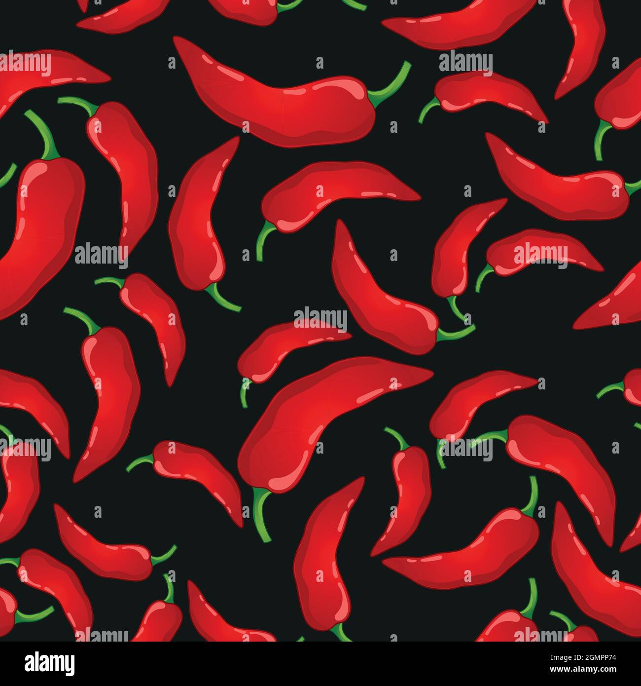 Red Pepper vector seamless pattern. Mexican chili spicy vegetable. Hot paprika texture Stock