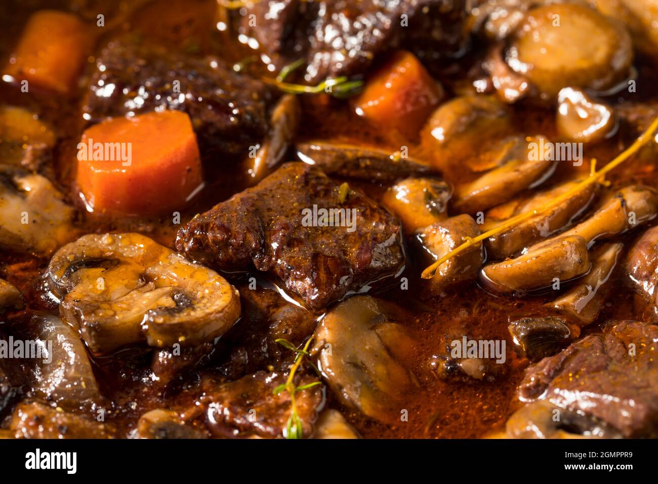 Homemade French Beef Bourguignon Stew with Mashed Potatoes Stock Photo