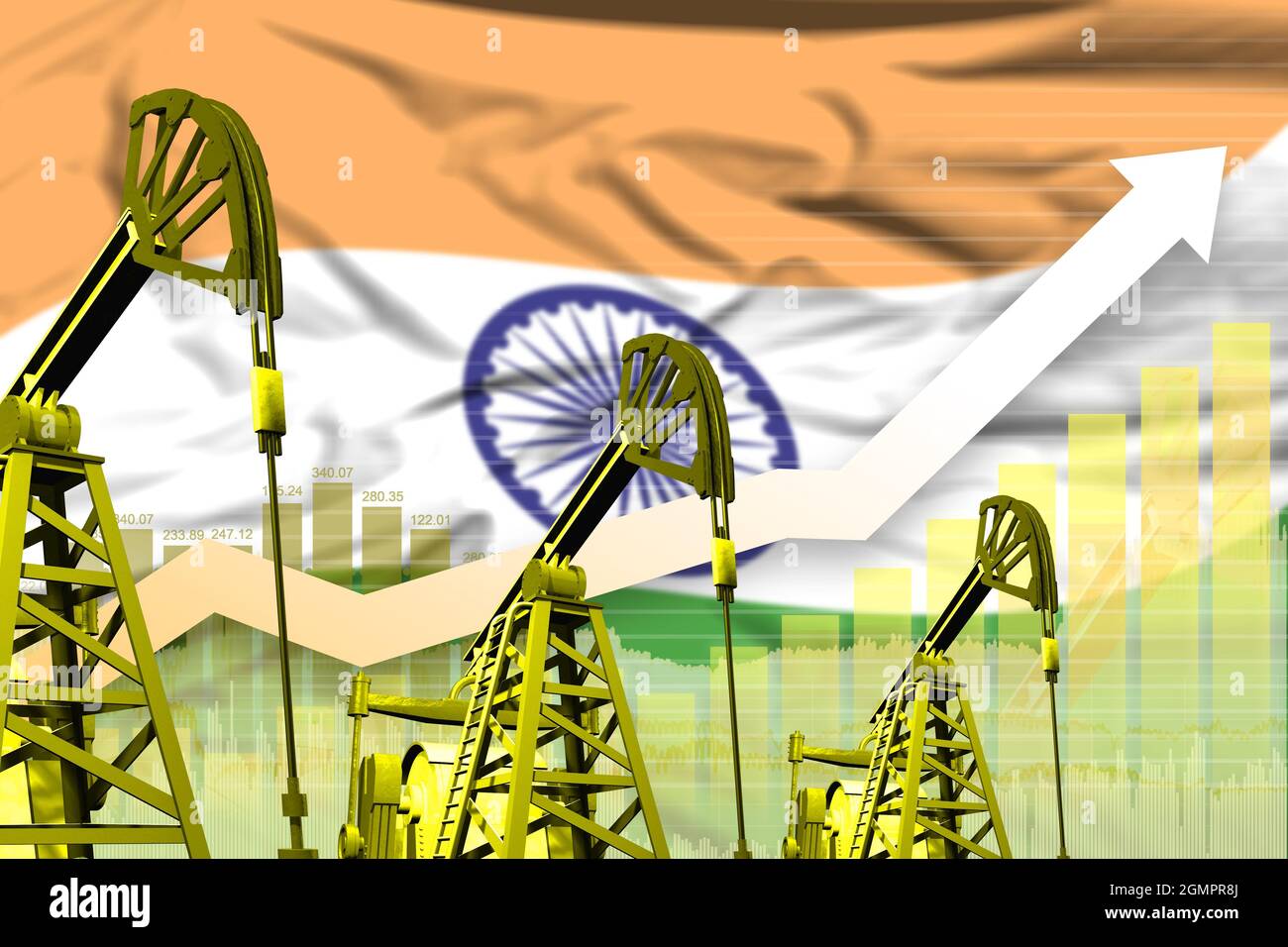 India oil industry concept, industrial illustration - rising up chart ...