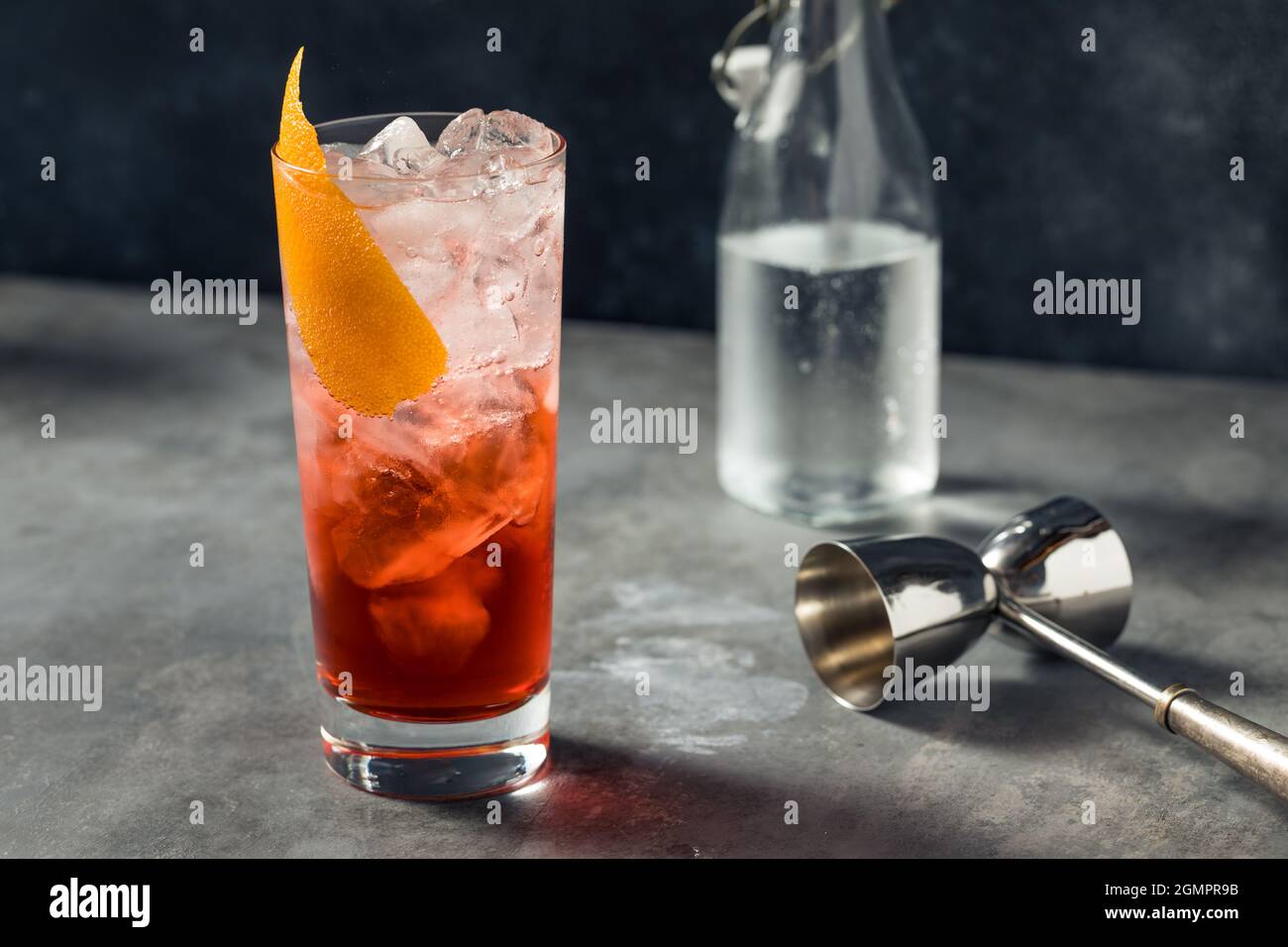 Boozy Refreshing Americano Cocktail with Soda and Vermouth Stock Photo