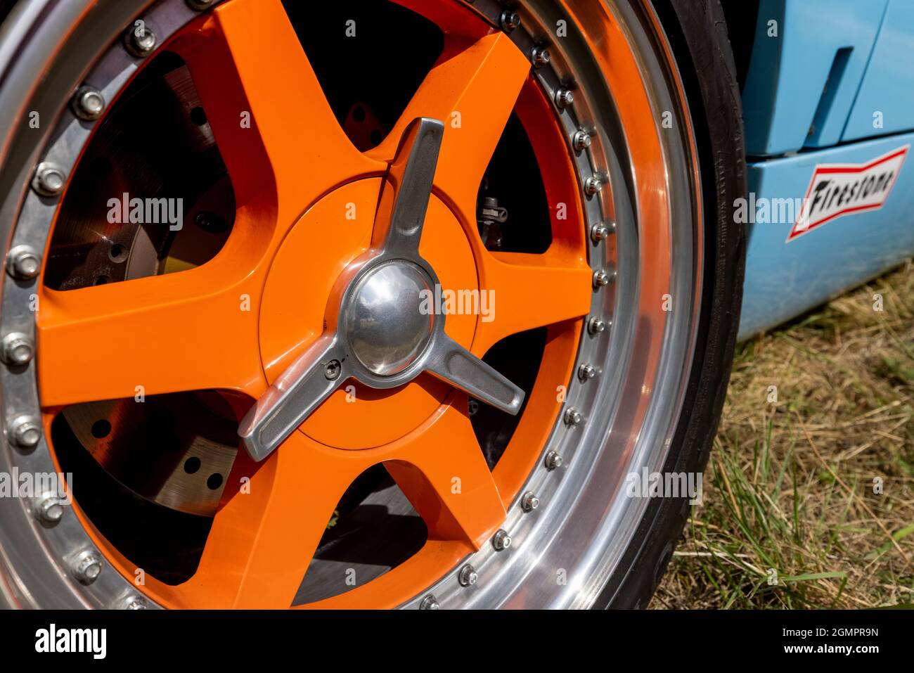 GT40 (FMA 518F) Le Mans Coupe in the iconic Gulf Oil livery on display at Abingdon Air & Country Show on the 11th September 2021 Stock Photo