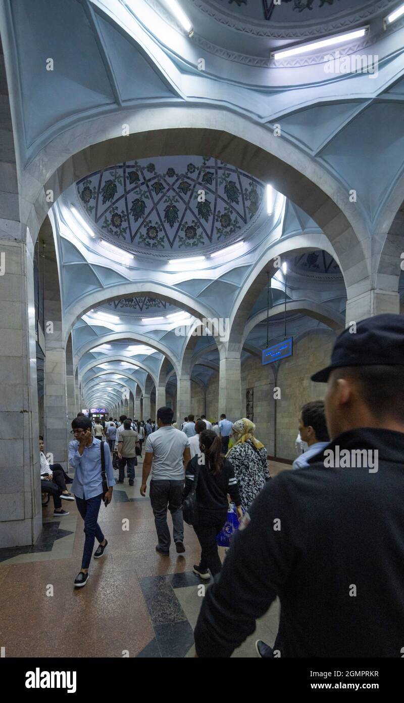 passengers at Alisher Navoi station,Tashkent metro, Uzbekistan Stock Photo