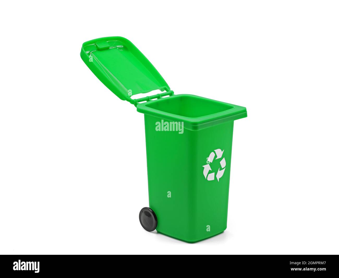green half-opened recycle bin isolated on white background Stock Photo