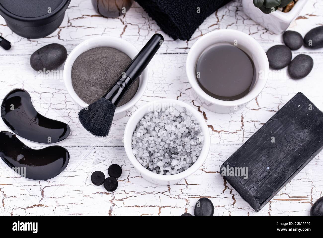 Set of black charcoal detox cosmetics Stock Photo Alamy