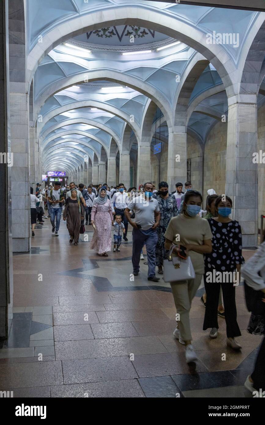 passengers at Alisher Navoi station,Tashkent metro, Uzbekistan Stock Photo