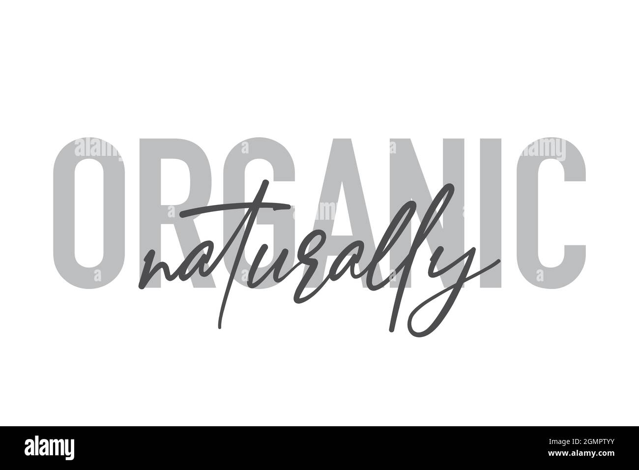 Modern, simple, minimal typographic design of a saying 'Organic Naturally' in tones of grey color. Cool, urban, trendy and playful graphic vector art Stock Photo