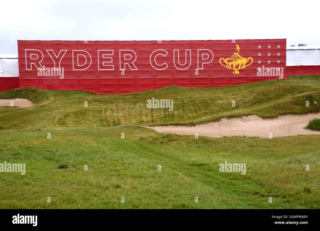 A general view of the Ryder Cup logo on the first hole during the first preview day of the 43rd Ryder Cup at Whistling Straits, Wisconsin. Picture date: Monday September 20, 2021. Stock Photo