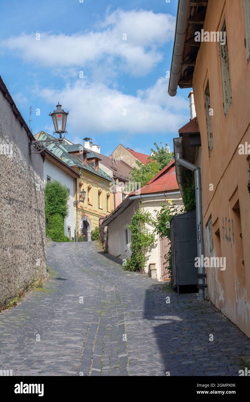 Rose Street in Banska Stiavnica, Slovakia. Unesco World Heritage Site. Stock Photo