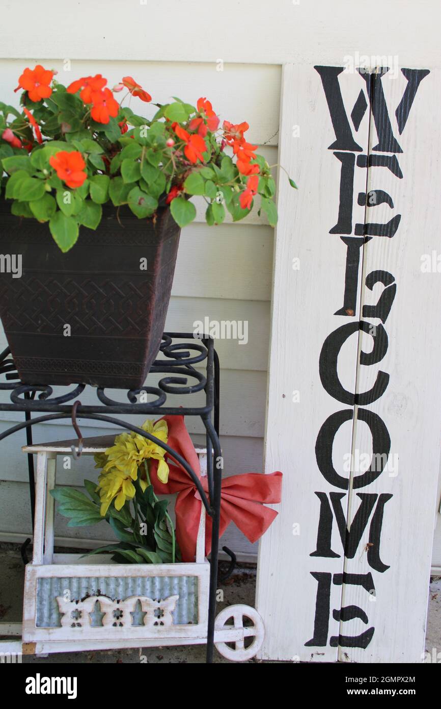 Country living welcoming front porch. Stock Photo