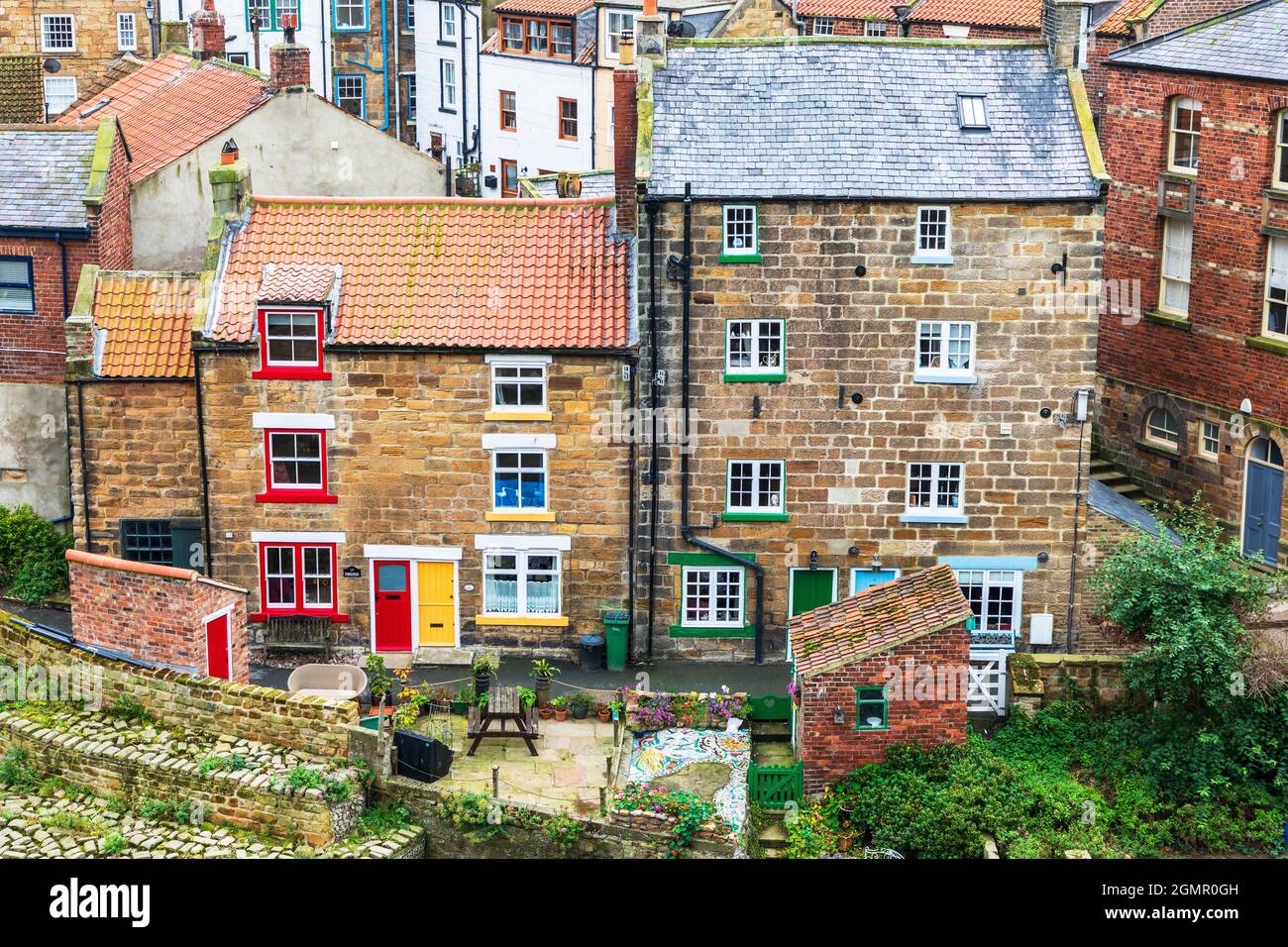 Colourful tenement houses in the conservation village of Staithes