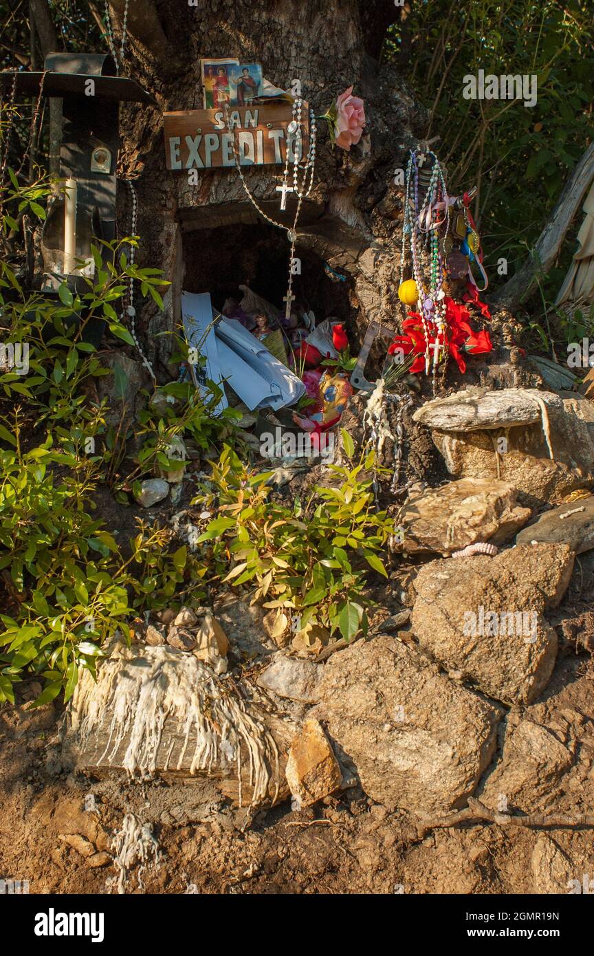 M, ARGENTINA - Feb 19, 2006: An altar devoted to Saint Expedite in the Sierra in Merlo, San Luis, Argentina Stock Photo