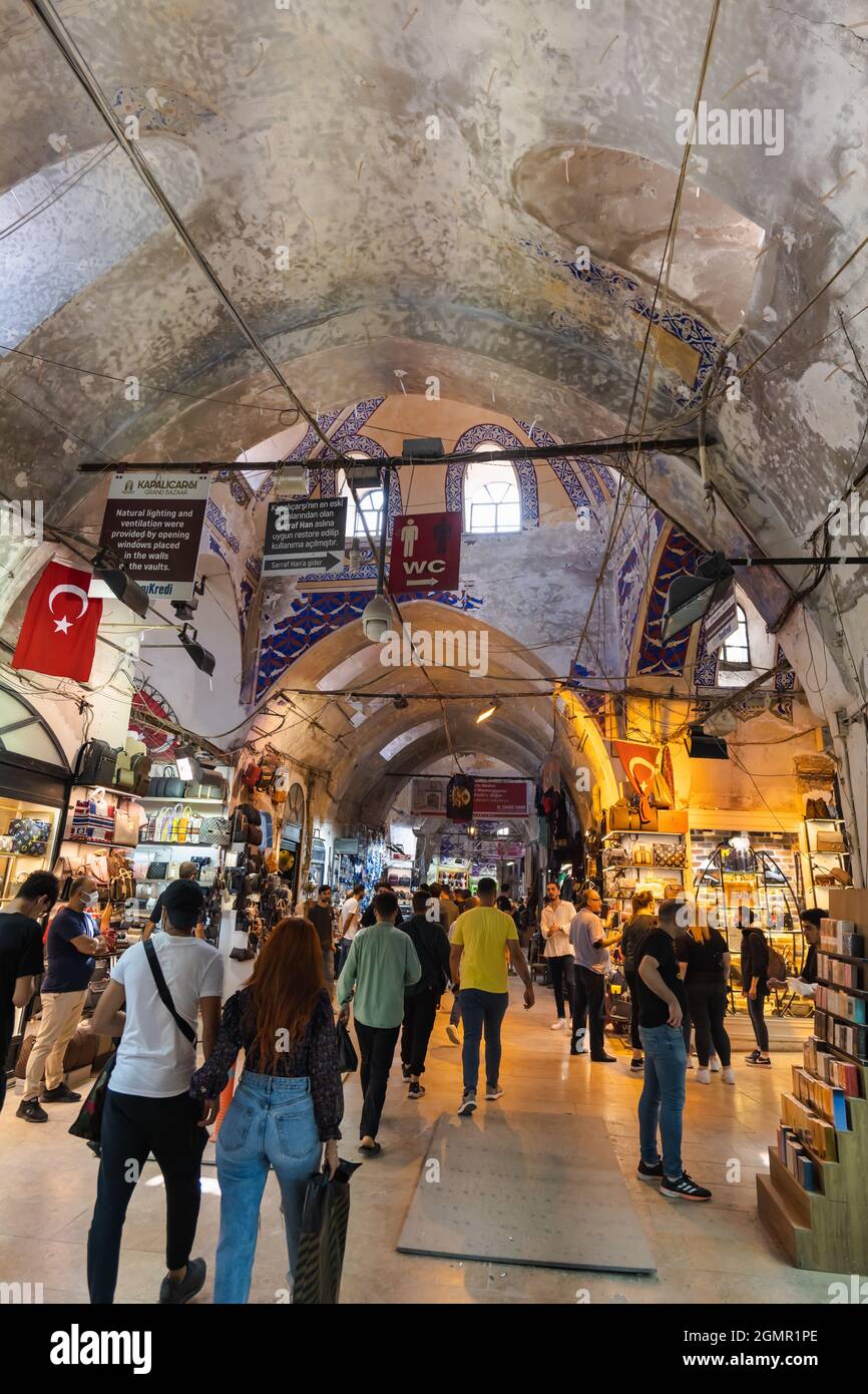 Istanbul, Turkey - September 2021: The Grand Bazaar in Istanbul, one of the largest and oldest covered markets in the world and popular tourist sights Stock Photo