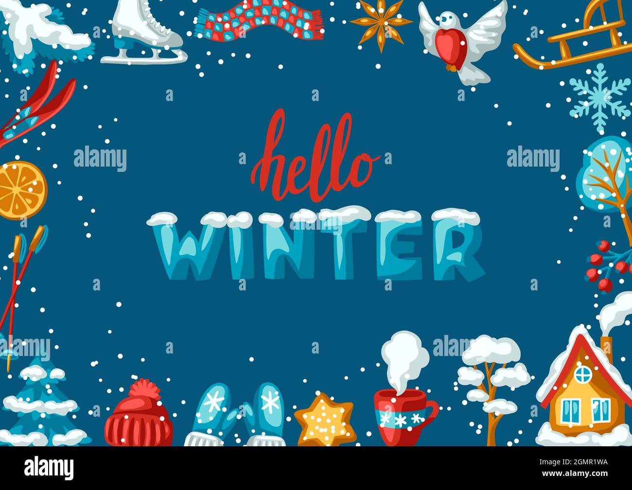 Fun Winter Frame Winter seasonal frame. Outdoor leisure and cute fun things. Merry ...