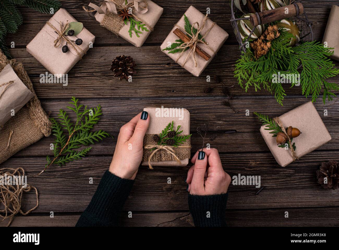 Christmas gift boxes in craft paper Stock Photo