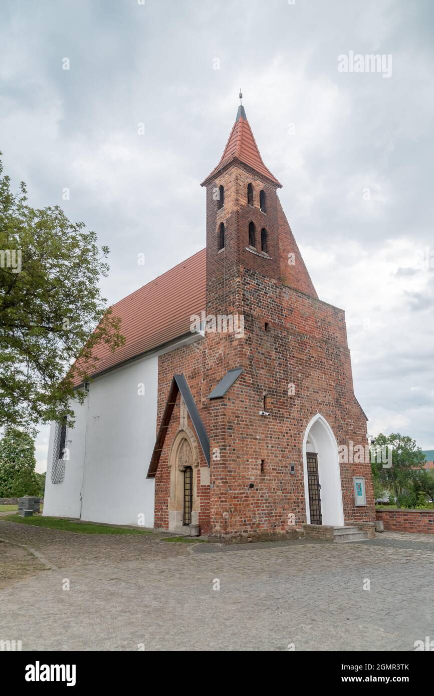 Lubin, Poland - June 1, 2021: Castle chapel in Lubin at cloudy day. Stock Photo