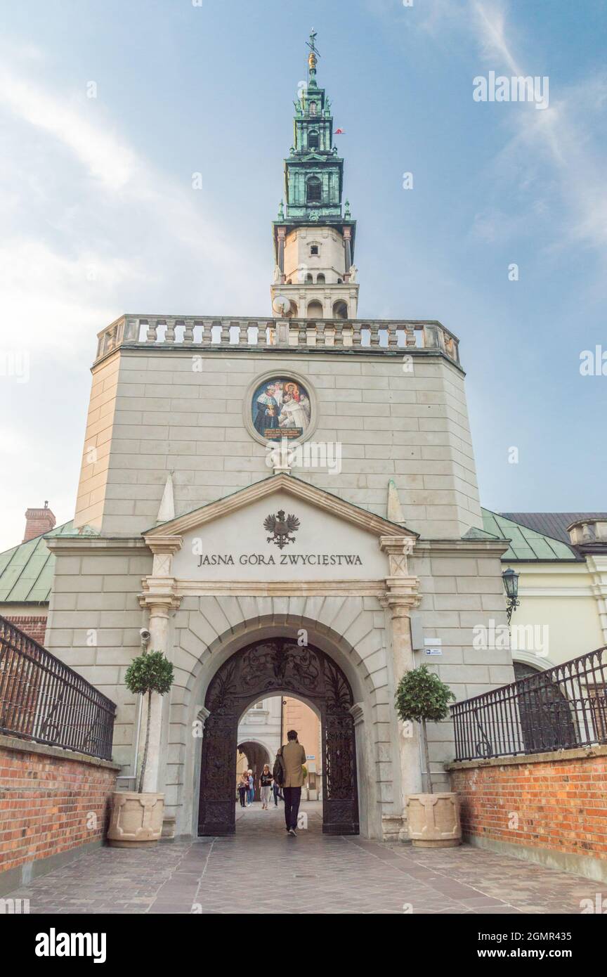 Czestochowa, Poland - June 6, 2021: Walowa gate known also as Jagiellonska of Jasna Gora monastery at Czestochowa, Poland. Stock Photo