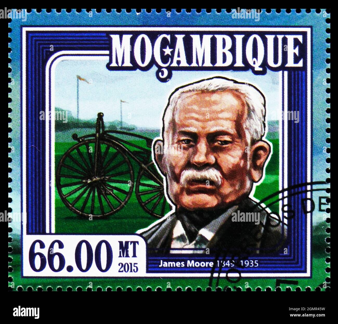 MOSCOW, RUSSIA - JULY 31, 2021: Postage stamp printed in Mozambique shows James Moore (1849-1935), 80th Anniversary of the Death of James Moore (1849- Stock Photo