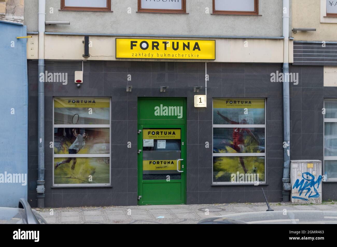 Legnica, Poland - June 1, 2021: Fortuna sport betting company. Stock Photo