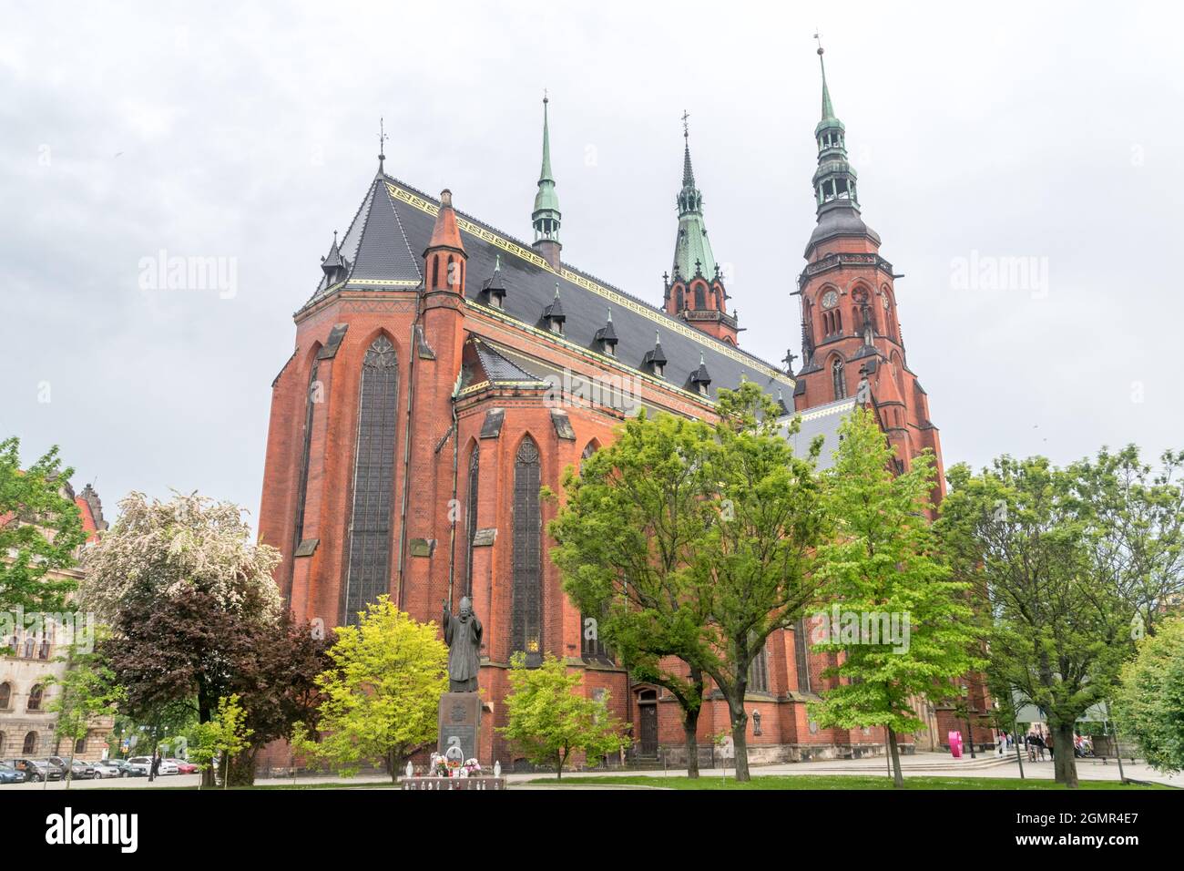 Cathedral of Saint Apostles Peter and Paul in Legnica, Poland. Cathedral from the intersection of Blessed Virgin Mary and Tadeusz Laczynski Streets. Stock Photo