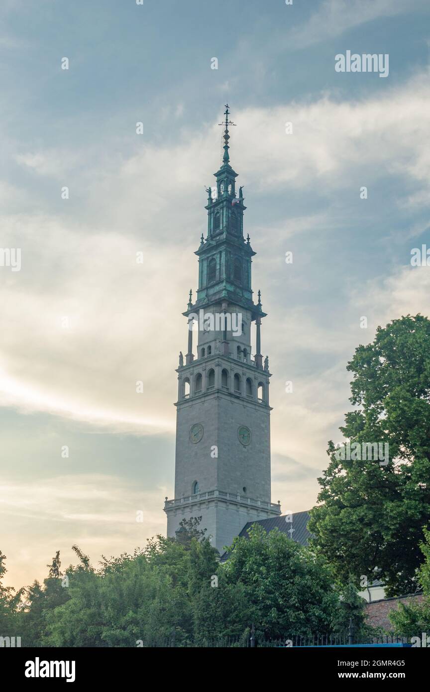 Tower of Jasna Gora sanctuary in Czestochowa, Poland. Very important and most popular pilgrimage place in Poland. Stock Photo