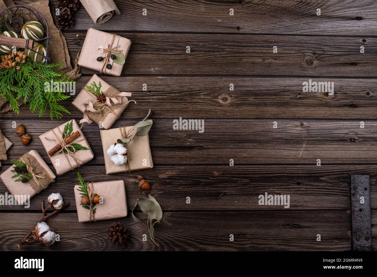 Christmas gift boxes in craft paper Stock Photo