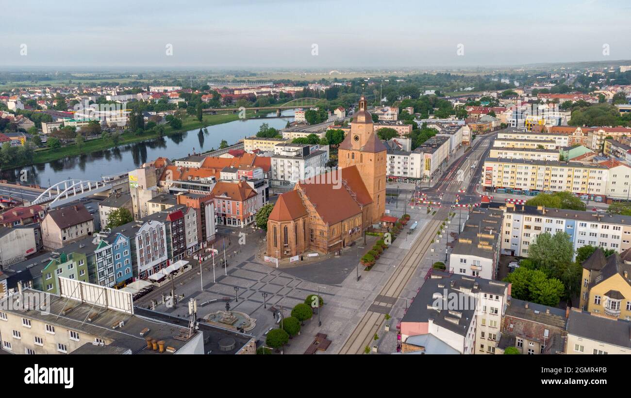 Gorzow Wielkopolski, Poland - June 1, 2021: Gorzow Wielkopolski aerial view with St. Mary's Cathedral. Stock Photo
