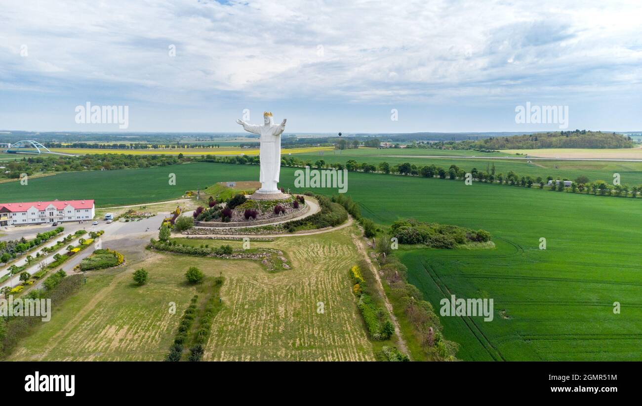 Swiebodzin, Poland - June 1, 2021: Aerial view of the statue of King Jesus Christ. Stock Photo