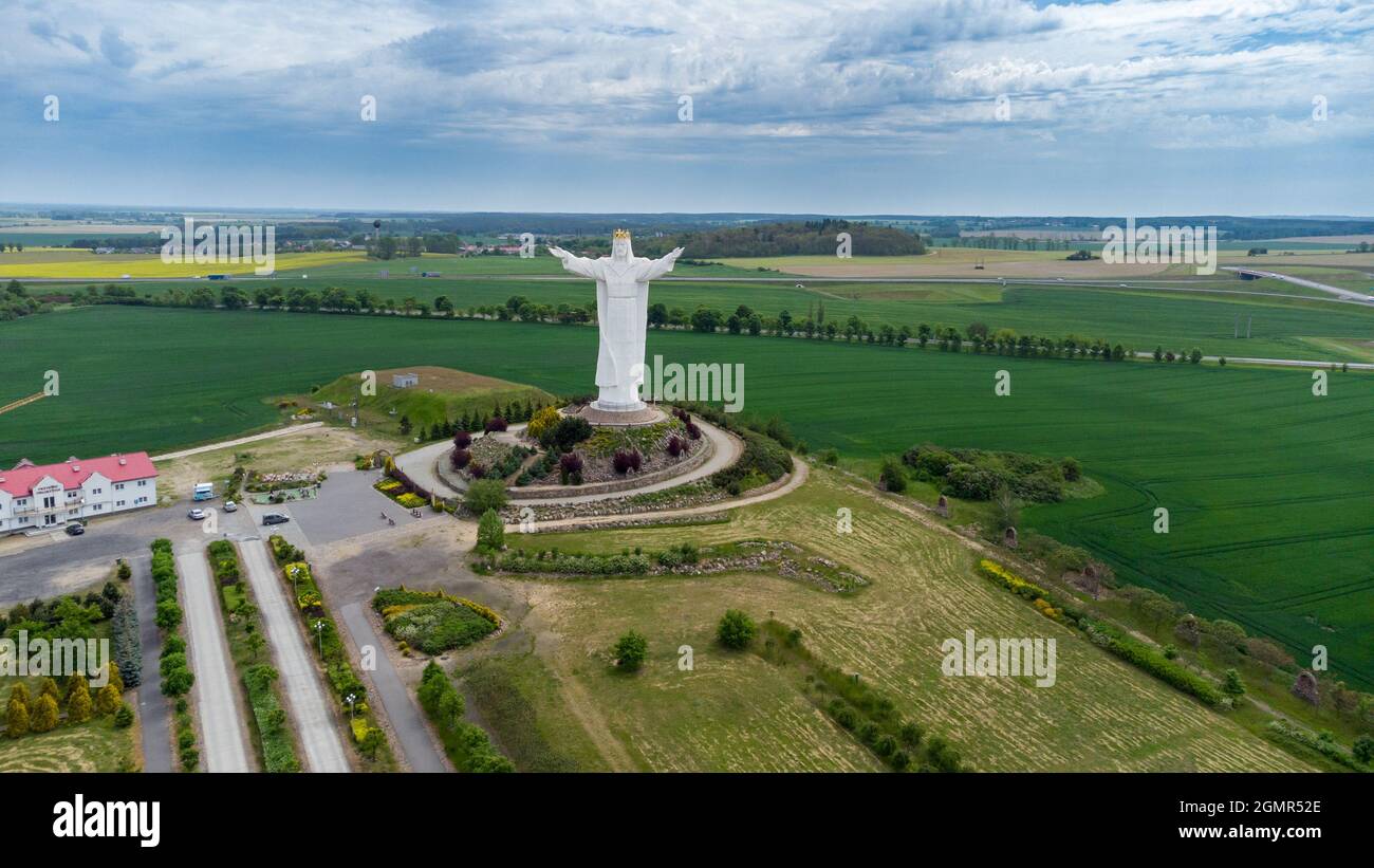 Swiebodzin, Poland - June 1, 2021: Aerial view of the Christ the King Statue. Stock Photo
