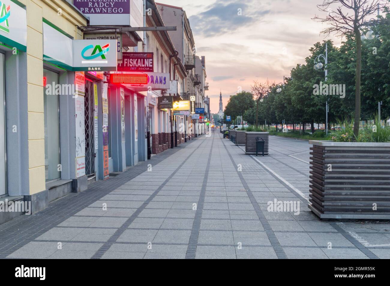 Czestochowa, Poland - June 6, 2021: Sunset street view on Holy Virgin Mary Avenue. Stock Photo