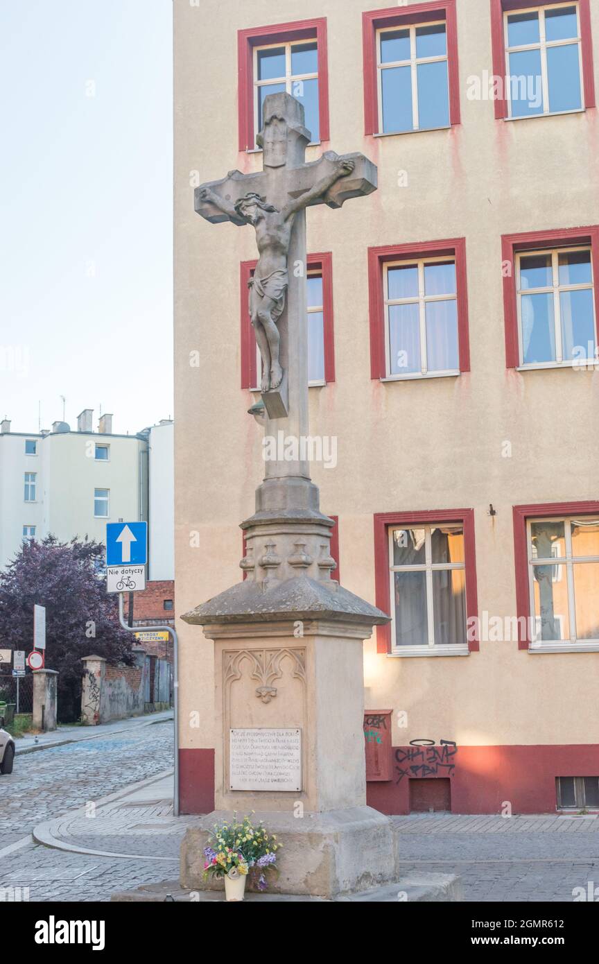 Opole, Poland, June 4, 2021: Cross in Sebastian Square. Stock Photo