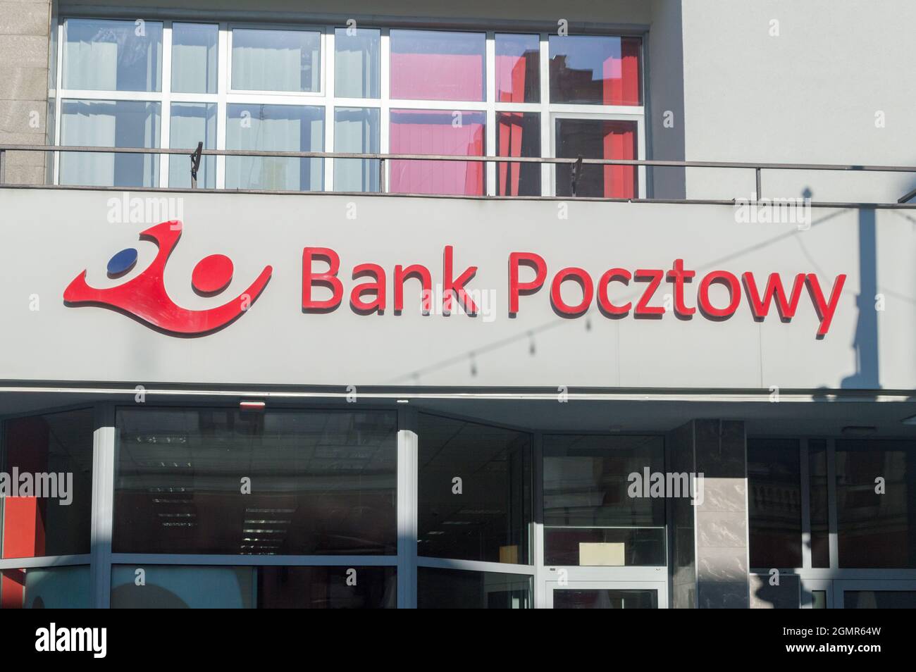 Lodz, Poland - June 7, 2021: Emblem of Bank Pocztowy SA is a commercial bank, offering financial services for individual customers. Stock Photo