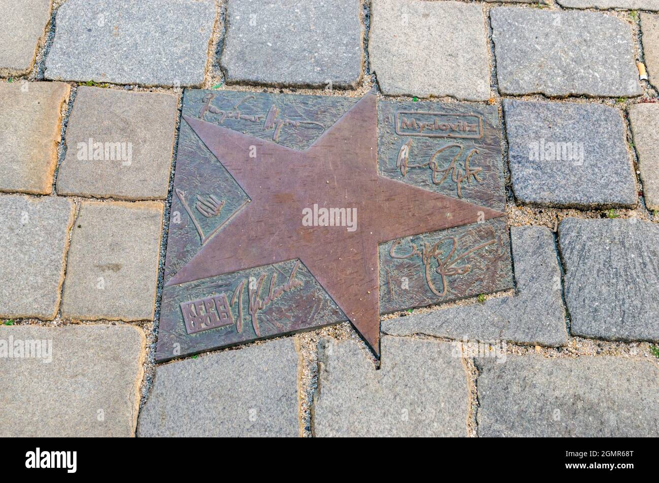 Opole, Poland - June 4, 2021: Star of Myslovitz at Walk of Fame in Opole known as Aleja Gwiazd Festiwalu Polskiej Piosenki. Myslovitz is a Polish rock Stock Photo