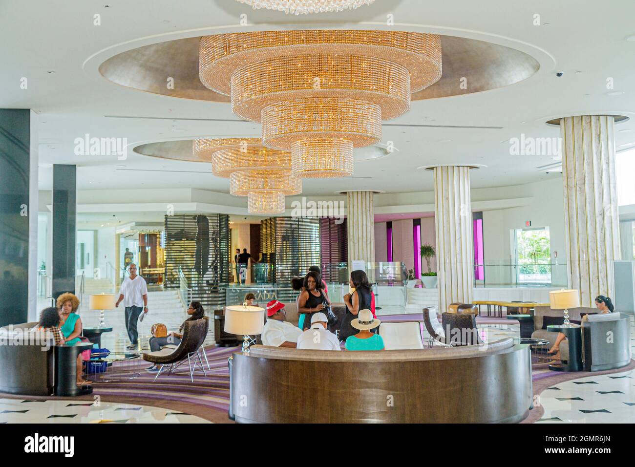 Miami Beach Florida,Collins Avenue,Fontainebleau Miami Beach hotel interior inside lobby chandelier Stock Photo