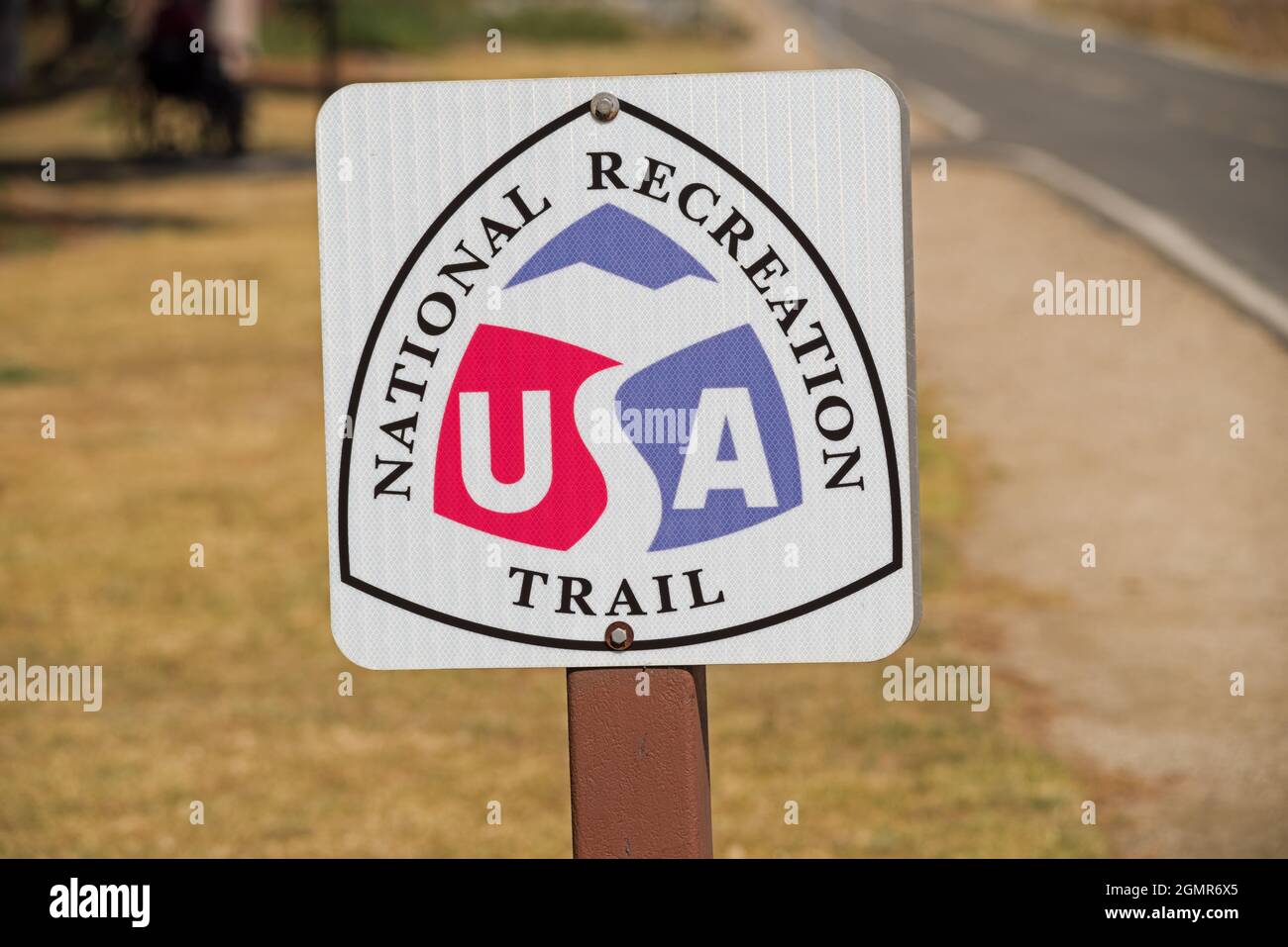 National Recreation Trail sign along a paved bike path Stock Photo