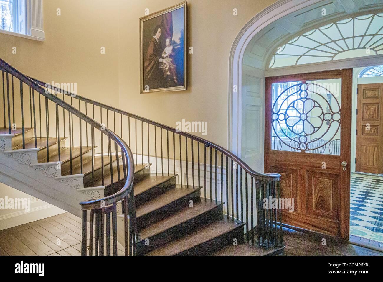Charleston South Carolina,historic Downtown,Nathaniel Russell House Museum historic home winding staircase Stock Photo