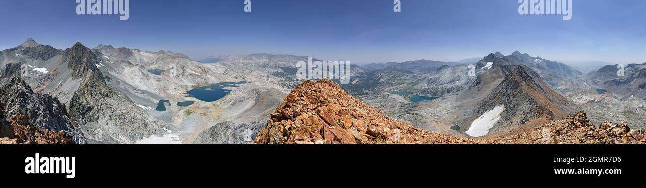 panorama of the Ansel Adams Wilderness in the California Sierra Nevada Mountains including Rogers Peak and Banner and Ritter Peaks Stock Photo