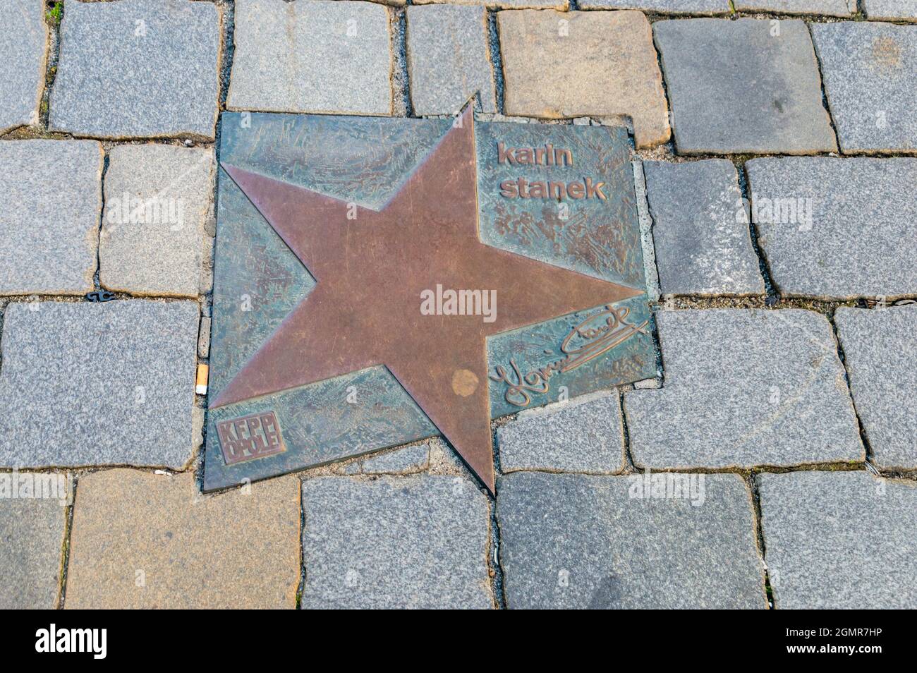 Opole, Poland - June 4, 2021: Star of Karin Stanek at Walk of Fame in Opole known as Aleja Gwiazd Festiwalu Polskiej Piosenki. Stanek was Polish rock Stock Photo