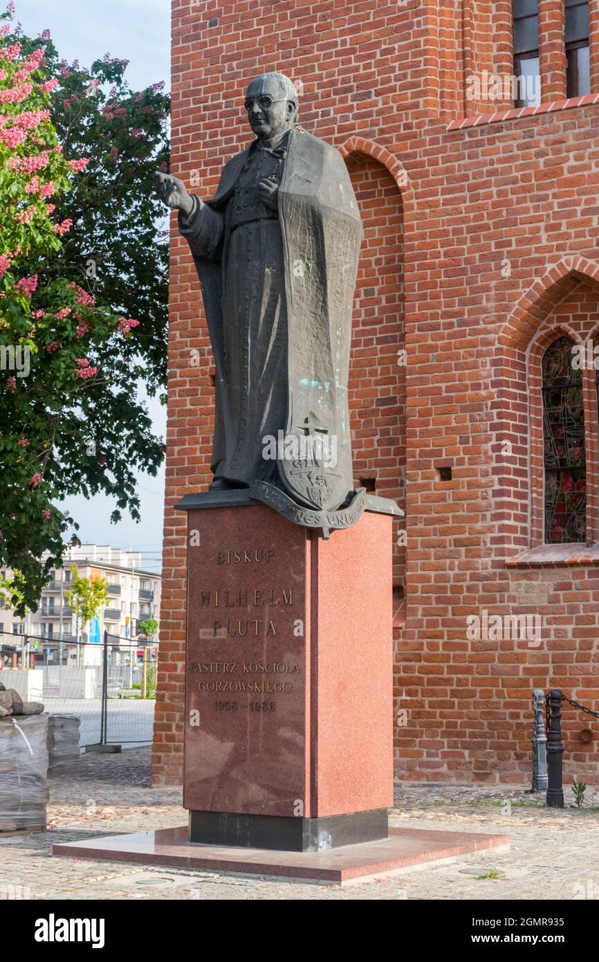 Gorzow Wielkopolski, Poland - June 1, 2021: Monument to Bishop Wilhelm Pluta. Monument to the Polish Roman Catholic priest, apostolic administrator in Stock Photo