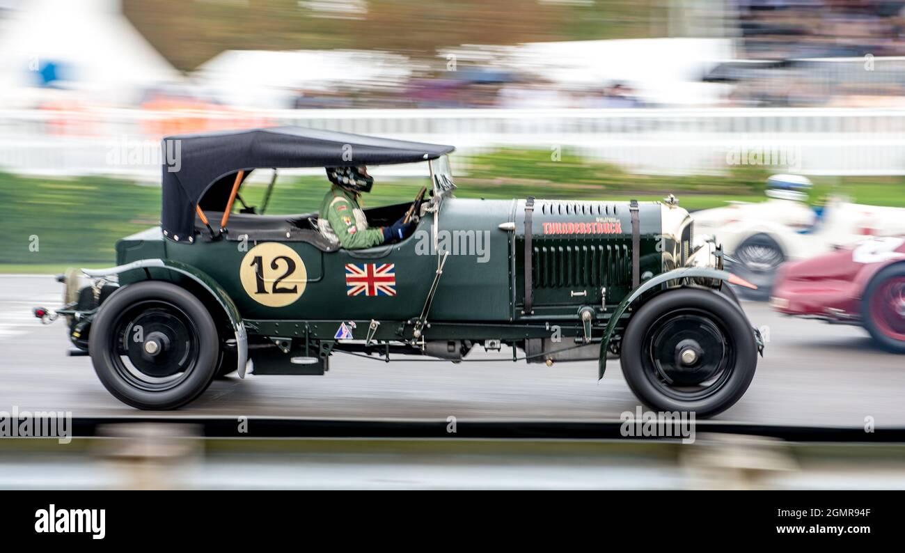 Goodwood, UK. 19th Sep, 2021. No 12 Bentley 4.5 litre driven by William Metcalf and Brian Johnson in the Brooklands Trophy at the Goodwood Revival Festival at the Goodwood Circuit, Sussex, UK on 19 September 2021. Photo by Phil Hutchinson. Editorial use only, license required for commercial use. No use in betting, games or a single club/league/player publications. Credit: UK Sports Pics Ltd/Alamy Live News Stock Photo