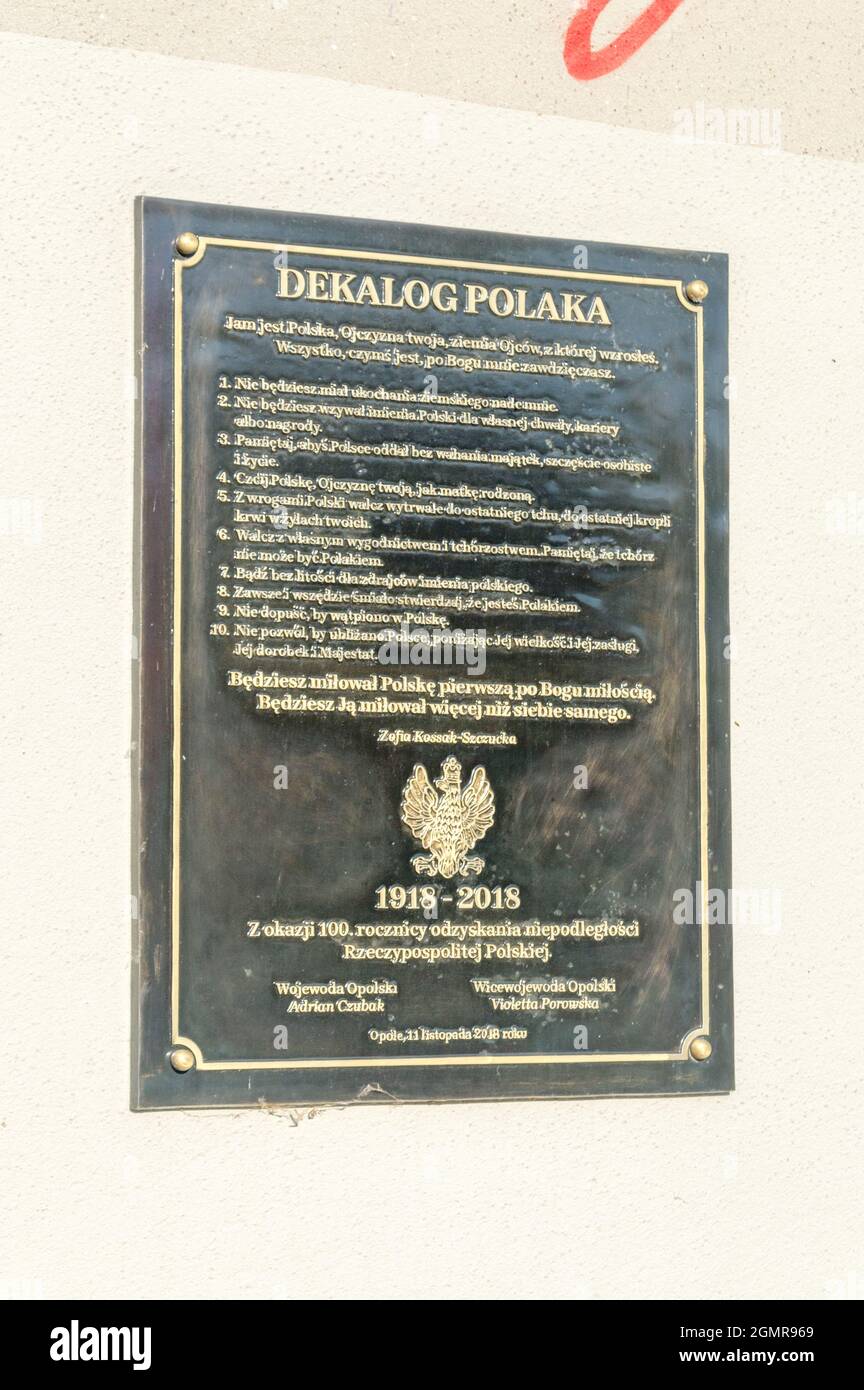 Opole, Poland - June 4, 2021: The Decalogue of a Pole. Stock Photo