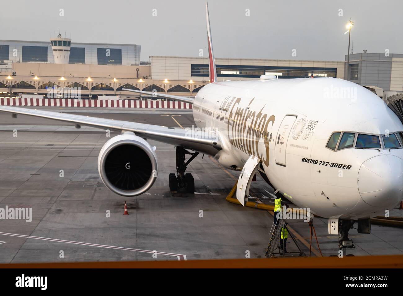 Dubai, UAE September 2021 Emirates Airlines aircraft in Dubai