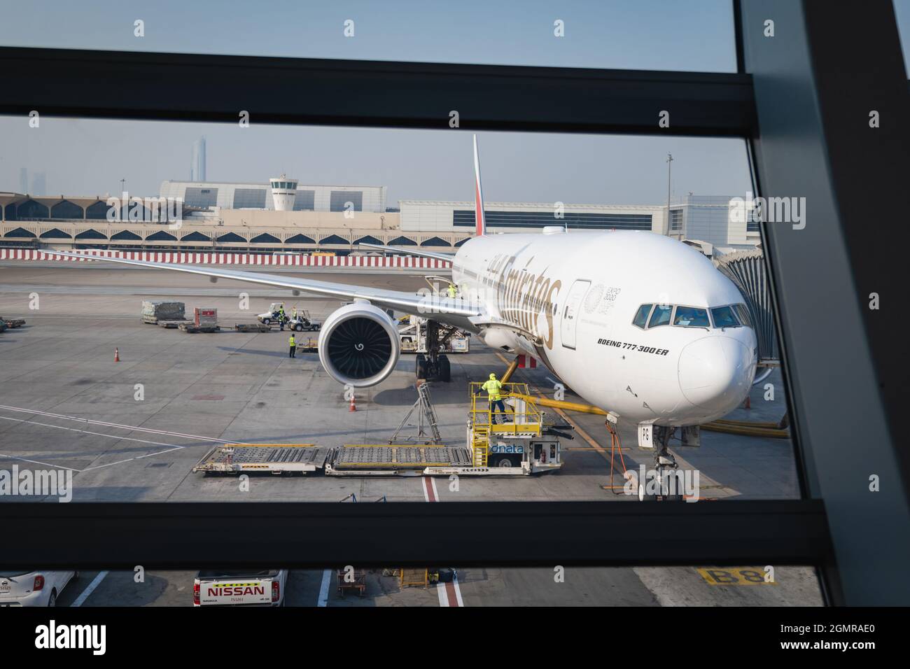 Dubai, UAE September 2021 Emirates Airlines aircraft in Dubai