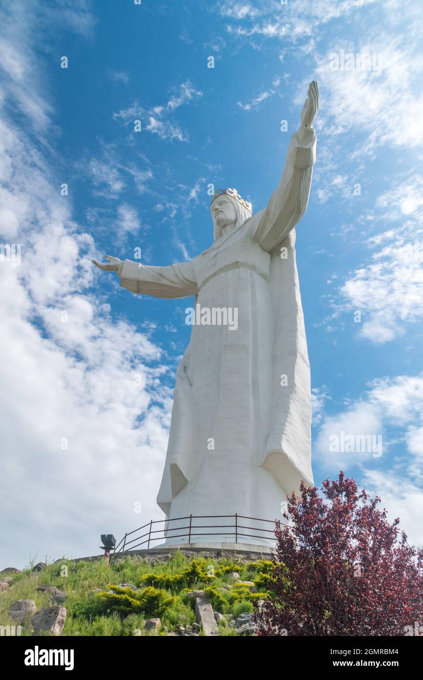 Statue of Christ the King. 33 meter high statue of the Jesus Christ figure, in Swiebodzin. Stock Photo